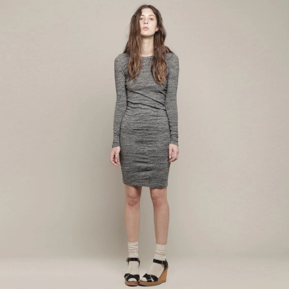 NWT Isabel Marant Etoile Ela Heather Grey Long Sleeve T-Shirt Jersey Dress Sz 36